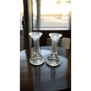 Set Of 2 Clear Solid Crystal Glass Candlestick Holders 6.25 Inch Tall